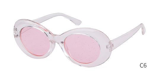 Vintage Oversized Glitter Shiny Oval Sunglasses