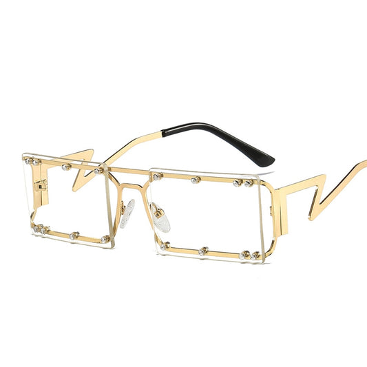 Men Rectangle Punk Rivet Sunglasses