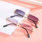 Blue Rimless Women Rectangle Sunglasses