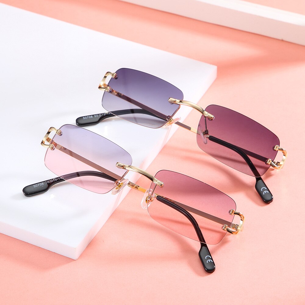 Blue Rimless Women Rectangle Sunglasses