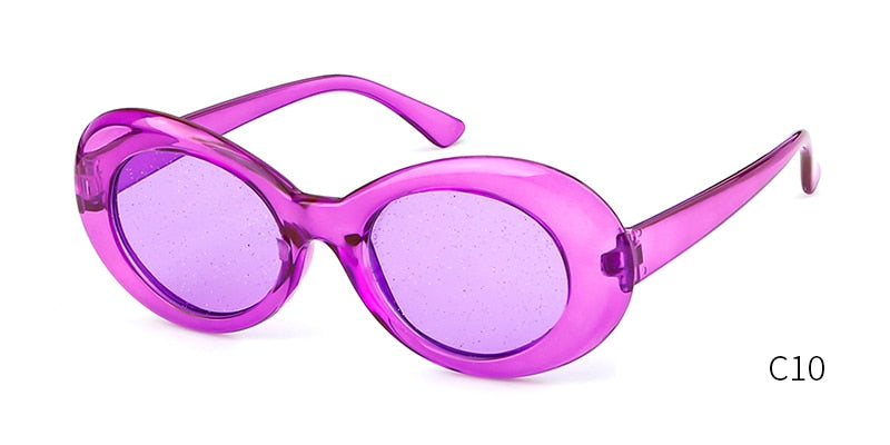 Vintage Oversized Glitter Shiny Oval Sunglasses