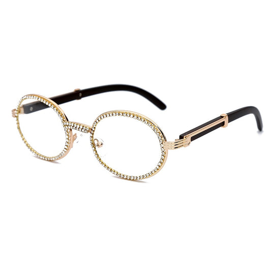 Round Plastic Frame Purple Rhinestone Glasses