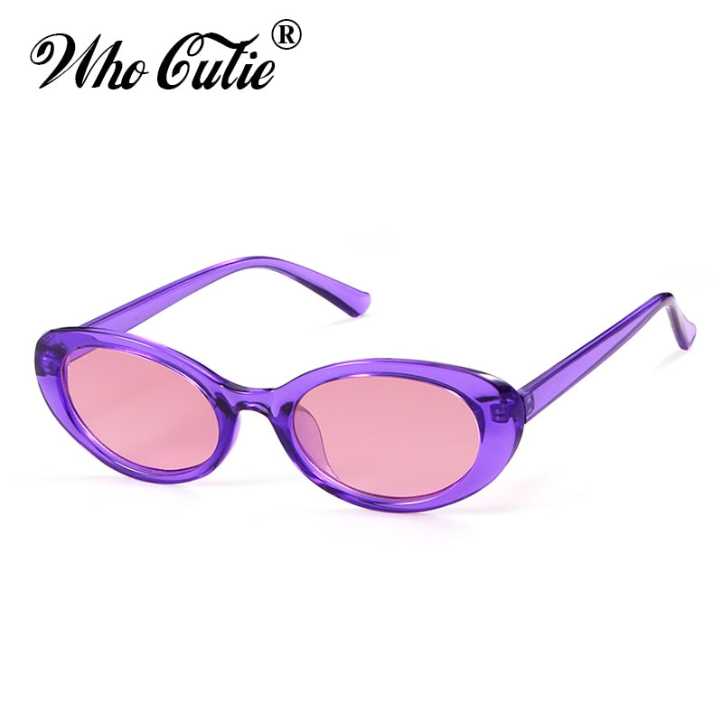 Narrow Purple Frame Oval Sun Glasses