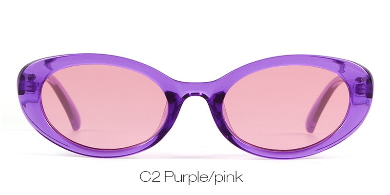 Narrow Purple Frame Oval Sun Glasses