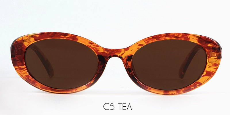 Narrow Purple Frame Oval Sun Glasses