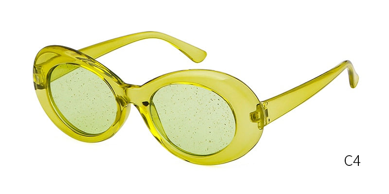 Vintage Oversized Glitter Shiny Oval Sunglasses