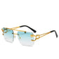 Punk Wood Printing Rimless Sunglasses