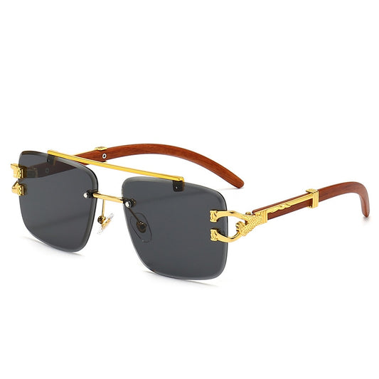 Punk Wood Printing Rimless Sunglasses