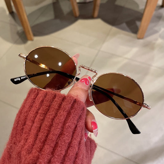 Vintage Brown Oval Women Sunglasses
